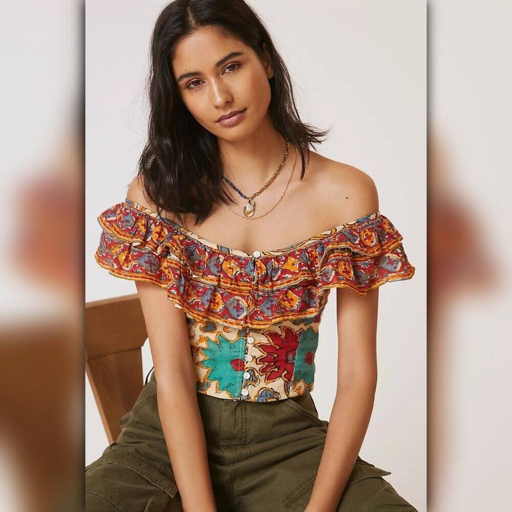 A364 • Boho Ruffle Off Shoulder Crop Top